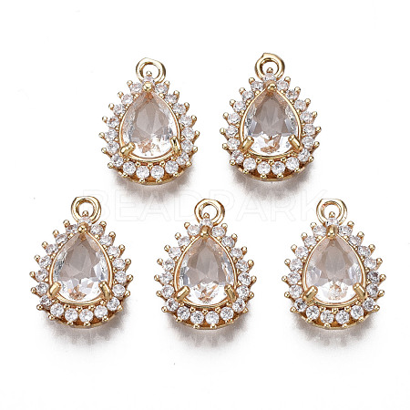 Brass Micro Pave Clear Cubic Zirconia Pendants KK-S359-089-RS-1