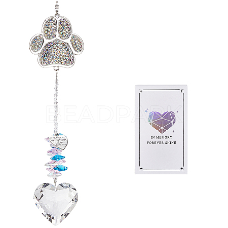 Pet Memorial Alloy Rhinestone Cat Paw Print Hanging Suncatchers HJEW-WH20022-03S-1
