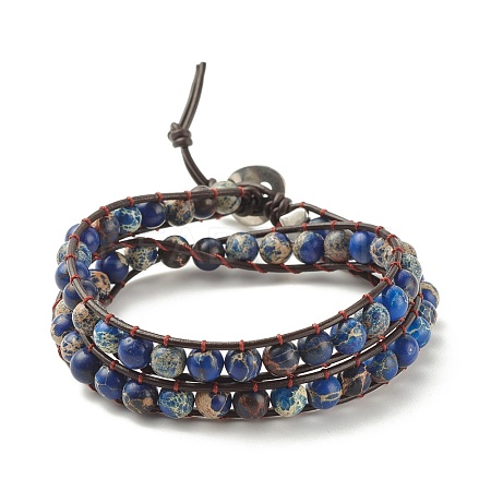Round Natural Imperial Jasper(Dyed) Braided Wrap Bracelets BJEW-JB08174-1