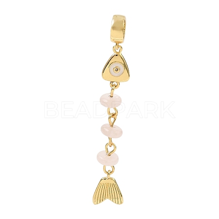Brass Pave Cubic Zirconia Clear Cubic Zirconia & Natural Rose Quartz & Enamel European Dangle Charms GG-CBA3401-01G-B07-1
