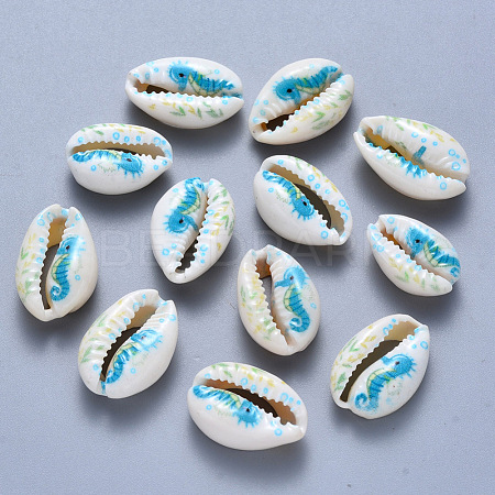 Printed Cowrie Shell Beads SSHEL-T013-01A-1