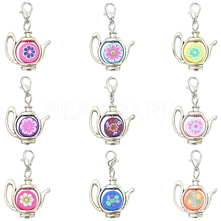 10Pcs Handmade Polymer Clay & Alloy Pendant Decoraions HJEW-YW00183-1