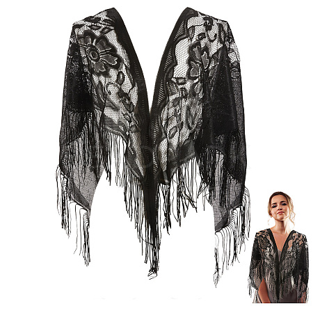 Lace Flower Detachable Polyester Shawl AJEW-WH20072-43C-1