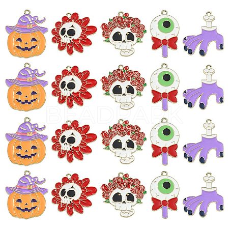 30Pcs 5 Styles Halloween Theme Alloy Enamel Pendants ENAM-CJ0005-10-1