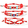 3Pcs Handmade Glass & Natural Lapis Lazuli & Synthetic Turquoise Rondelle Beaded Multi-layered Braided Bead Bracelets LO5991-10-1
