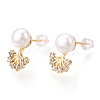 Clear Cubic Zirconia Tree of Life Stud Earrings with Natural Pearl PEAR-N020-06I-3