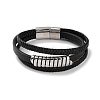 Men's Braided Black PU Leather Cord Multi-Strand Bracelets BJEW-K243-03P-1