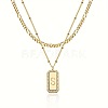 Brass Micro Pave Clear Cubic Zirconia Rectangle with Initial Pendant Double Layer Necklaces for Women FS-WG478B5-19-1