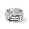 Colorful Cubic Zirconia Triple Line Open Cuff Ring RJEW-G270-04P-2