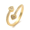 Heart Brass Micro Pave Clear Cubic Zirconia Cuff Rings for Women RJEW-G311-02A-G-1