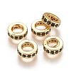 Brass Cubic Zirconia Rondelle European Beads KK-E772-02R-G-2