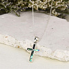 304 Stainless Steel Pave Natural Paua Shell Religion Cross Pendant Necklaces for Women FS-WG66782-01-2