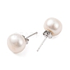 Natural Pearl Round Bead Stud Earrings EJEW-E298-01F-01P-2