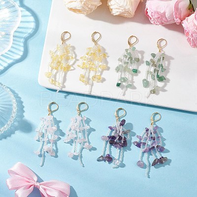 4 Pairs Natural Gemstone Dangle Earrings EJEW-MZ00594-1
