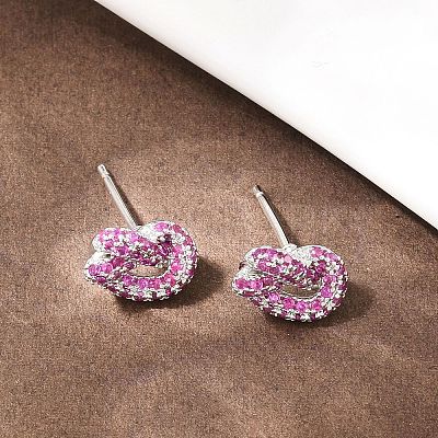 knot Brass Micro Pave Cubic Zirconia Stud Earrings EJEW-C174-01P-02-1