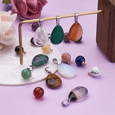 40Pcs 20 Style Natural & Synthetic Gemstone Pendants G-PJ0001-01-1
