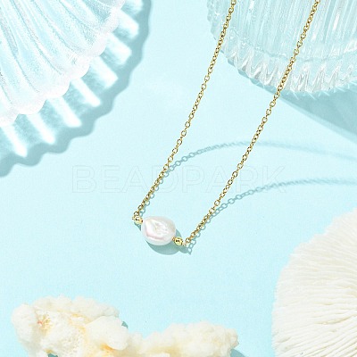 Natural Baroque Keshi Pearl Pendant 304 Stainless Steel Cable Chain Necklaces for Women NJEW-JN06225-02-1