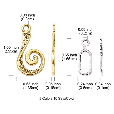 20Pcs 2 Colors Tibetan Style Alloy Hook and Eye Clasps FIND-YW0003-89-1