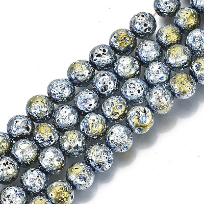 Electroplated Natural Lava Rock Beads Strands G-S352-30D-04-1