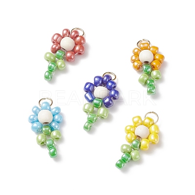 Glass Seed Beaded Pendants PALLOY-JF01825-1