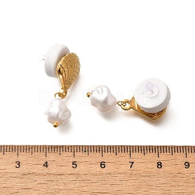 304 Stainless Steel Plastic Pearl Dangle Stud Earrings LS-EJEW-G422-01G-03-1