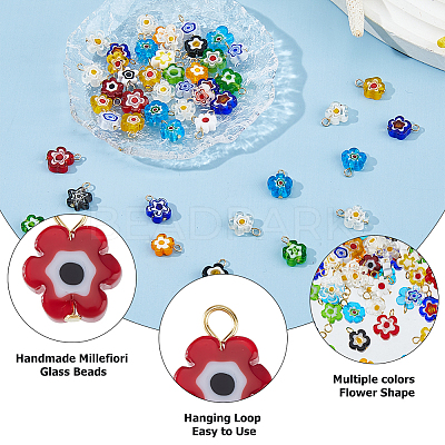 48Pcs Handmade Millefiori Glass Pendants PALLOY-HS00029-1