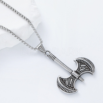 Hip Hop Street Style 304 Stainless Steel Axe Pendant Box Chain Necklaces for Men IG7443-1