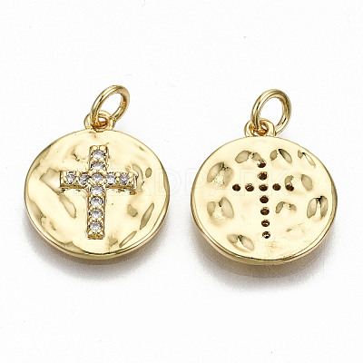 Hammered Brass Micro Pave Clear Cubic Zirconia Pendants ZIRC-S067-139-NF-1