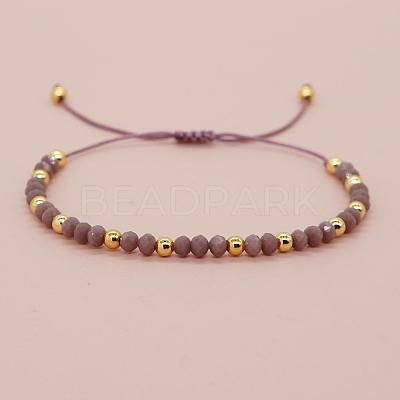 Glass & Brass Round Beads Braided Bead Bracelets RD6595-16-1