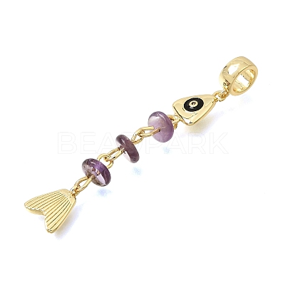 Brass Pave Cubic Zirconia Clear Cubic Zirconia & Natural Amethyst & Enamel European Dangle Charms GG-CBA3401-01G-A04-1