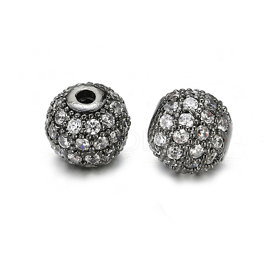 Round Brass Micro Pave Cubic Zirconia Beads ZIRC-N016-01B-6MM-1