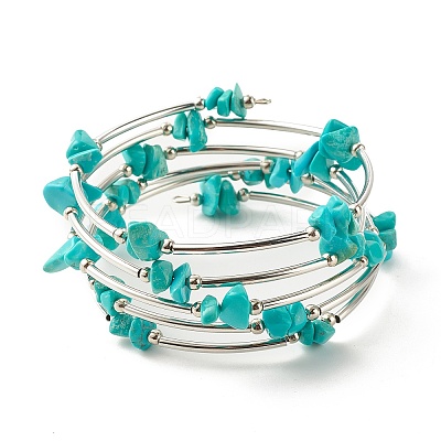 5-Loop Synthetic Turquoise(Dyed) Chip Beaded Wrap Bracelets for Women BJEW-JB01517-09-1