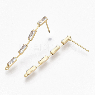 Brass Clear Cubic Zirconia Stud Earring Findings KK-N232-13-NF-1