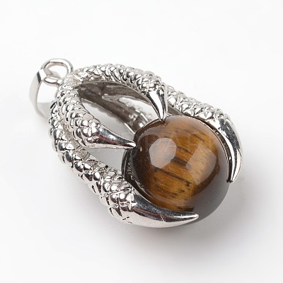 Eagle Claw Alloy Natural Tiger Eye Pendants G-L455-A14-1