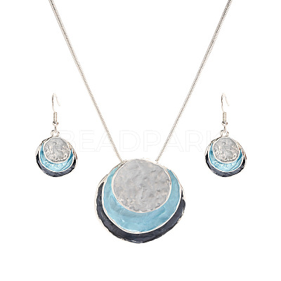 Three Flat Round Zinc Alloy Enamel Pendant Necklaces & Dangle Earrings Sets WGCF00E-02-1