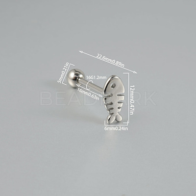 304 Stainless Steel Fish Bone Straight Barbell 15 Gauge Piercing Tongue Rings for Women Men FS-WG89F3B-01-1
