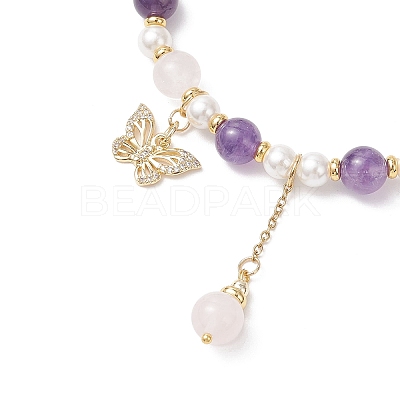 Butterfly Brass Micro Pave Clear Cubic Zirconia Charms Bracelets BJEW-JB12848-1