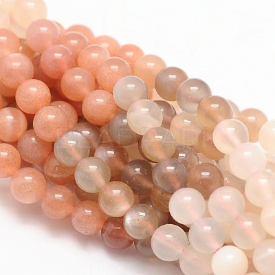 Round Natural Multi-Moonstone & Sunstone Beads Strands G-L425-26-6mm-1