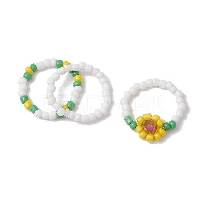 3Pcs 3 Style Glass Seed Beaded Stretch Rings RJEW-JR00658-1