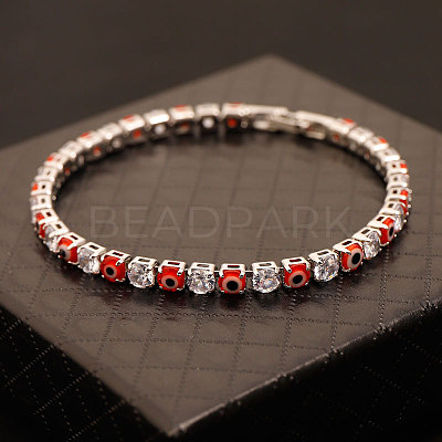 Brass & Clear Cubic Zirconia & Resin Evil Eye Tennis Bracelets for Women FS-WG6CA97-09-1