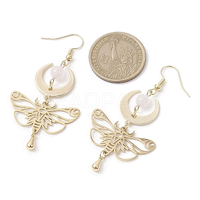 Natural Rose Quartz Dangle Earrings EJEW-TA00398-1
