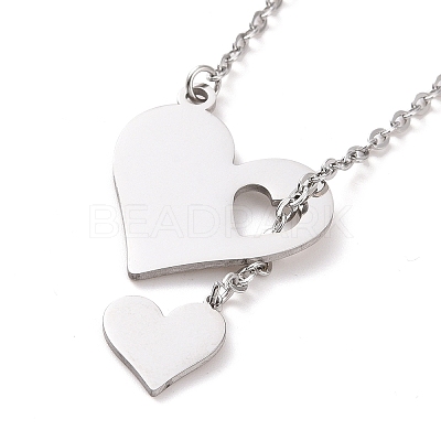 Non-Tarnish 302 Stainless Steel Heart Puzzle Pendant Lariat Necklaces NJEW-I118-01P-1