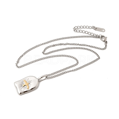 Religion Two Tone 304 Stainless Steel Holy Spirit Bird Rectangle Medal Pendant Necklaces for Women NJEW-K304-02GP-1