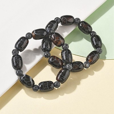 Natural Agate Bead Stretch Bracelets G-P570-01H-1