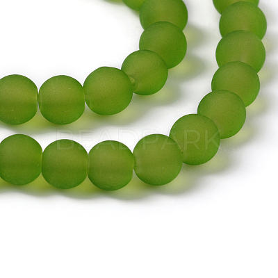 Baking Paint Lime Green Frosted Round Transparent Glass Bead Strands X-GLAA-S031-6mm-34-1