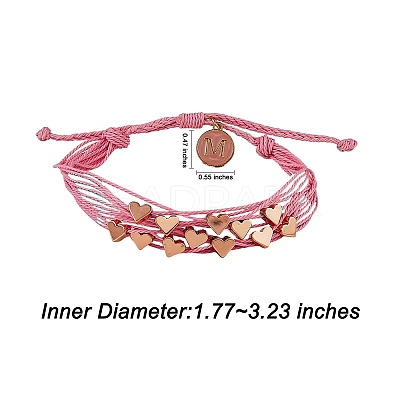 Multi String Cord Bracelet with Initial Letter M Charm BJEW-SW00042-03-1