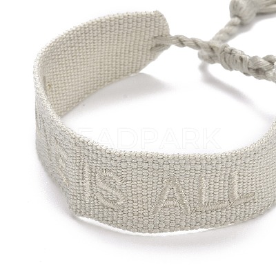 Word Love Is All Polycotton(Polyester Cotton) Braided Bracelet with Tassel Charm BJEW-F429-05-1