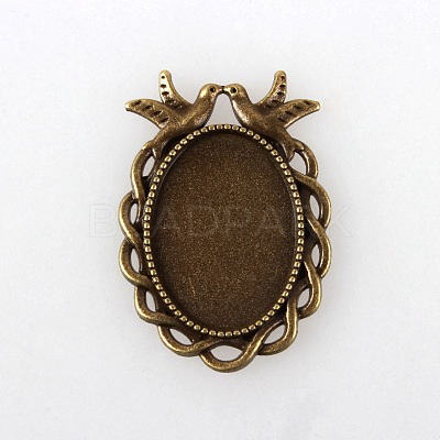 Vintage Tibetan Style Alloy Bird Pendant Cabochon Bezel Settings X-TIBEP-M018-32AB-NF-1