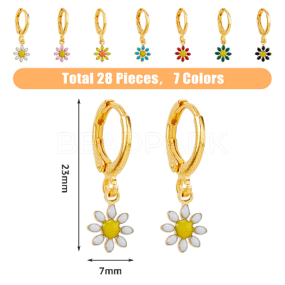 28Pcs 7 Colors Brass Enamel Dangle Leverback Earrings EJEW-AB00029-1
