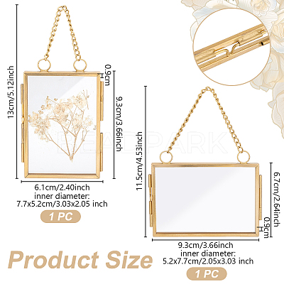 2Pcs 2 Style Brass Glass Hanging Photo Frame HJEW-OC0001-34-1